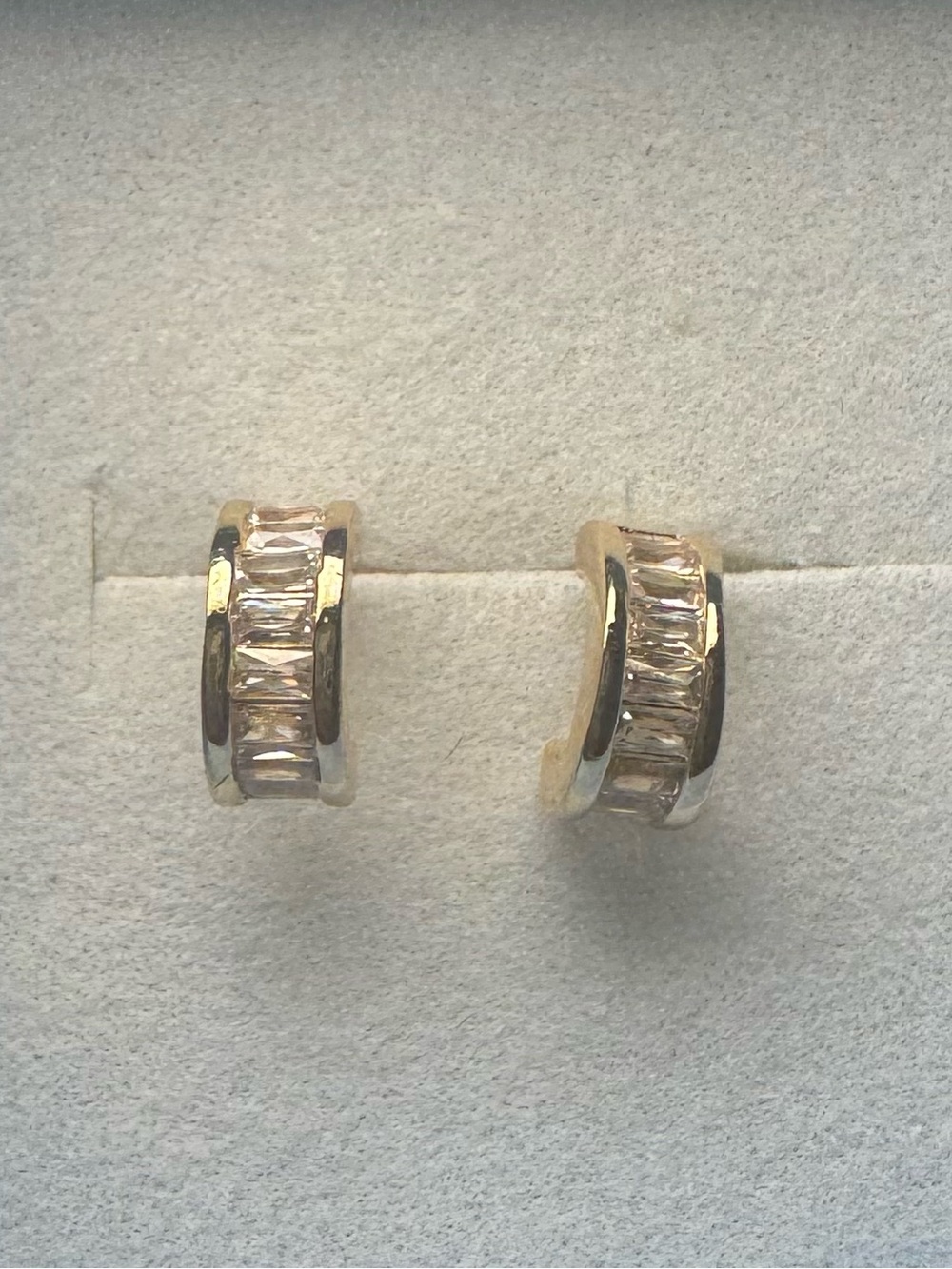 Gold Baguette Crystal Huggie Earrings